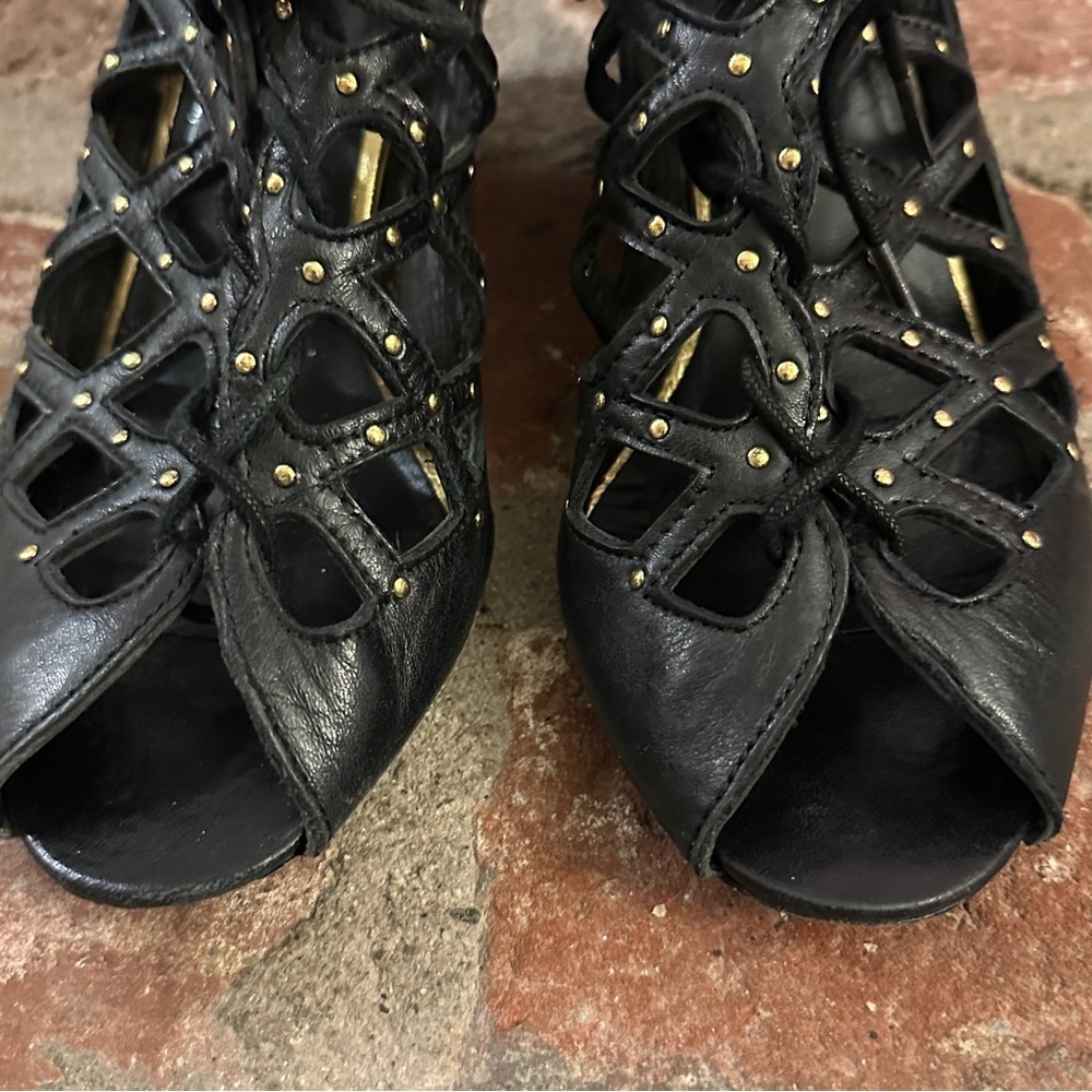 Dolce Vita Black Lace-Up Boots with Gold Accents - Picture 2 of 13